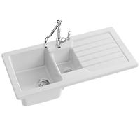 Jacob Delafon - Évier de cuisine à encastrer Camille - 1,5 bac + 1 égoutoir - Céramique recy Réversible - Compatible meuble >=60cm - 100x50x22 cm - Blanc - ESC03-00