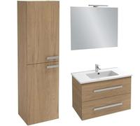 Jacob Delafon, Meuble Colonne Ola UP 40cm, Grande Capacité, Porte Réversible, Poignées Métal, Chêne Colorado + Meuble Ola UP 80cm, Plan Vasque & Miroir 80cm, Pack Tout-en-1, Spot LED