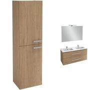 Jacob Delafon, Meuble Colonne Ola UP 40cm, Grande Capacité, Porte Réversible, Poignées Métal, Chêne Colorado + Meuble Ola UP 120cm, Plan Vasque & Miroir 120cm, Pack Tout-en-1, 2 Spots LED