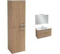 Jacob Delafon, Meuble Colonne Ola UP 40cm, Grande Capacité, Porte Réversible, Poignées Métal, Chêne Colorado + Meuble Ola UP 100cm, Plan Vasque & Miroir 100cm, Pack Tout-en-1, Spot LED