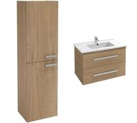 Jacob Delafon, Meuble Colonne Ola UP 40cm, Grande Capacité, Porte Réversible, Poignées Métal + Meuble Ola UP 80cm, Plan Simple Vasque Céramique, 2 Tiroirs Fermeture Douce, Chêne Colorado