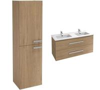 Jacob Delafon, Meuble Colonne Ola UP 40cm, Grande Capacité, Porte Réversible, Poignées Métal + Meuble Ola UP 120cm, Plan Double Vasque Céramique, 2 Tiroirs Fermeture Douce, Grande Capacité