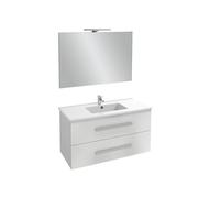 Jacob Delafon Meuble & Plan Ola Up, 100 cm, Miroir + Spot, Blanc Brillant | Pack tout-en-1 avec meuble, plan céramique, miroir et spot LED intégré
