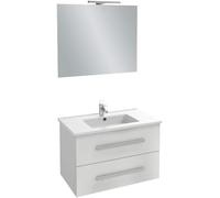 Jacob Delafon Meuble & Plan Ola Up, 80 cm, Miroir + Spot, Blanc Brillant | Pack tout-en-1 avec meuble, plan céramique, miroir et spot LED intégré