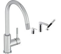 Jacob Delafon, Mitigeur Évier Cuisine Edgar, Douchette Extractible, Bec Pivotant, Économie d'Eau, Finition Chrome + Évier à Encastrer 1 Bac et Demi Gaspard, Ensemble Pratique et Élégant