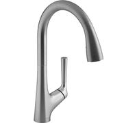 Jacob Delafon - Mitigeur d'Évier de Cuisine Forte - Sans Contact, à Détection Automatique - Douchette Extractible 2 jets, Econome en Eau - Hauteur sous Bec 24,3 cm - Finition Inox Brossé - E26180-VS
