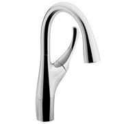 Jacob Delafon Mitigeur Évier de Cuisine Suzanne, Bec Haut, Douchette, Inox | Bec 23,1cm. Pivotant 360°. Débit 7 L/min. Jet lame. Cartouche céramique