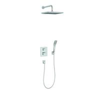 Jacob Delafon Pack Douche Encastrée Thermostatique Modulo Carré, Chrome | Kit tout-en-un, boîtier à niveau, tête 28cm, douchette 3 jets