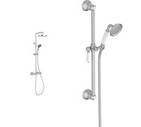 Jacob Delafon, Receveur de Douche Gaspard 120x80 cm Céramique Lisse Bonde Centrée Installation Surélevée + Set de Douche Louise Barre Flexible Douchette Design Rétro Économie d’Eau Finition Chrome