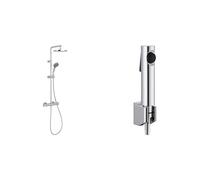 Jacob Delafon, Receveur de Douche Gaspard 120x80 cm Céramique Lisse Bonde Centrée Installation Surélevée + Colonne de Douche Louise Mécanique Design Rétro Économie d’Eau Finition Chrome