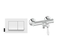Jacob Delafon, Receveur de Douche Gaspard 120x90 cm Céramique Lisse Bonde à Droite Installation Surélevée + Set de Douche Louise Crochet Flexible Douchette Design Rétro Économie d’Eau Finition Chrome