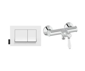 Jacob Delafon, Receveur de Douche Gaspard 120x90 cm Céramique Lisse Bonde à Droite Installation Surélevée + Set de Douche Louise Crochet Flexible Douchette Design Rétro Économie d’Eau Finition Chrome