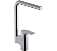 Jacob Delafon - Robinet de cuisine évier Aleo, pivotant à 360° avec aérateur anticalcaire, économie d'eau et haute durabilité, tuyaux installés et montage rapide, monocommande, E72360-CP