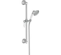 Jacob Delafon Set de Douche Louise, Avec Barre, Style rétro, Chrome | Poignée céramique. Douchette ronde 8,5cm inclinable. Débit éco 10L/min