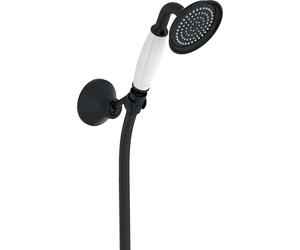 Jacob Delafon - Set de douche Louise - Avec Crochet, Flexible et douchette - Design Rétro - Économie d’eau - 150x8,50x7,30 cm - Finition Noir mat - E24365-BL