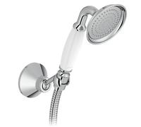 Jacob Delafon Set de Douche Louise, Avec Crochet, Style rétro, Chrome | Poignée céramique. Douchette ronde 8,5cm inclinable. Débit éco 10L/min
