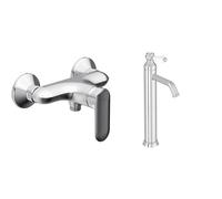 Jacob Delafon, Vasque Ronde à Poser Vox 42cm, Blanc Brillant + Mitigeur De Lavabo Bec Haut Louise, Design Rétro, Poignée Céramique, Économie D’eau, Finition Chrome, Bundle Pratique Pour Salle De Bain
