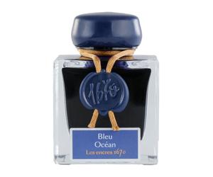 Jacques Herbin 15018JT - Un flacon d'encre pailletée d'or 1670 pour stylo-plume, roller, plume de verre et porte-plume 50 ml, Bleu océan