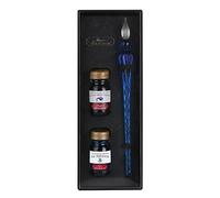 Jacques Herbin 29313T - Coffret avec 2 encres10 ml, Bleu des profondeurs, et Bleu pervenche et une plume de verre outremer Fabriqué en France