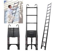 JADDUO Échelle Télescopique 3,8m, échelle Pliante en Aluminium avec Crochets,Marchepieds escamotables,Aluminium Échelle multifonctionnelle Charge 150kg,Espacement des Marches 30cm,Noir