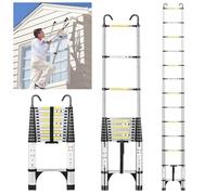 JADDUO Échelle Télescopique 3,8m, échelle Pliante en Aluminium avec Crochets,Marchepieds escamotables,Aluminium Échelle multifonctionnelle Charge 150kg,Espacement des Marches 30cm