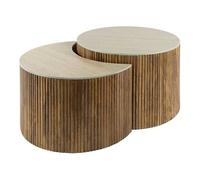 Jade - lot de 2 tables basses gigognes effet travertin - pieds en bois massif de manguier - 60 cm - Bois / Beige