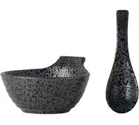 JADE TEMPLE Bol à soupe en céramique avec cuillère - Noir - Capacité : 330 ml - 1 set