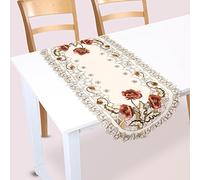 Jadeshay Couverture de Table, Fleur Floral Rouge Creux brodé Chemin de Table Nappe Cutwork Table Decor(Oval)