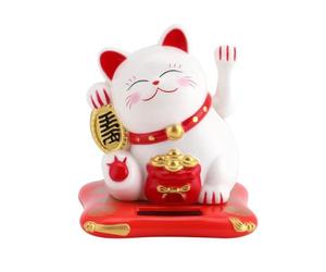 Jadeshay Lucky Cat, Maneki Neko Solar Alimenté Winke Chat Chanceux Chat Sweet Solar Chanceux pour la décoration de Bureau Accessoires pour la Maison (Blanc)