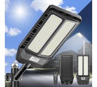 JADIDIS 900W Lampadaire solaire, lampes solaires d'extérieur avec détecteur de mouvement et télécommande, étanchéité IP66, 4 modes d'éclairage, 6500K super lumineux pour jardin, cour, rue, garage