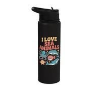 J'adore les animaux marins, les mignonnes créatures de l'océan Stainless Steel Insulated Water Bottle