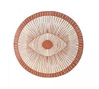 Jadorel Tapis Exterieur Ø 120 Cm, Rond pour Terrasse Jardin, Motif Géométrique Graphique, Orange Crème, Tissé Kilim, pour Décoration Accueillante, 6362