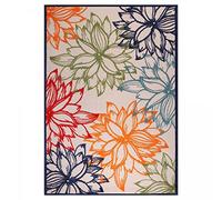 Jadorel Tapis Exterieur, 200 X 290 Cm, Polypropylène, Motif Nature Floral, Bleu Beige Orange Rouge, Relief Décoratif Tissé, Terrasse Jardin, 7519