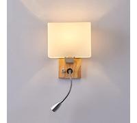 Jadssox Applique murale en bois de chevet de chambre à coucher avec lampe de lecture à LED flexible, luminaire carré en verre blanc pour tête de lit pour le couloir de l'hôtel de la cage d'escalier du