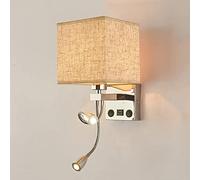 Jadssox applique murale en tissu avec port de charge USB lampe de lecture murale de chevet de chambre à coucher, projecteur de tête de lit à col de cygne flexible, décor de salon Appliques murales câb