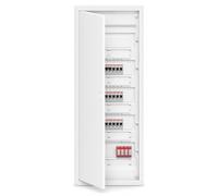JÄGER Boîte à fusibles encastrée 5 rangées, 3 FI ABB, 16 cercles | Sous-distribution filaire, protection contre les surtensions DEHN type 2, ABB FI et LS, prêt à être branché, porte en métal