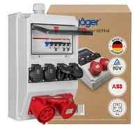 JÄGER Distributeur mural, boîte de distribution en saillie, répartiteur de courant puissant, répartiteur de courant de construction, prêt à être câblé avec ABB FI & LS, 2 x CEE 16 A / 32 A 400 V, 4
