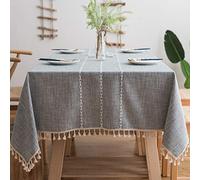 JaeMoose Nappe Lin Coton Rectangulaire Tablecloth Cover Rectangle Table Cloth Linen Tassel Nappe Carreaux pour Maison Table de Cuisine Decoration (Gris, 140 x 180 cm)