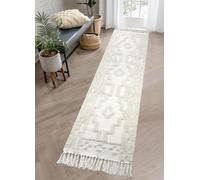 JaeMoose Tapis de couloir bohème, en coton, lavable avec pompons, tapis de cuisine tissé à la main, style marocain pour couloirs, chambre à coucher, salle de bain (Beige, 60 x 180 cm)