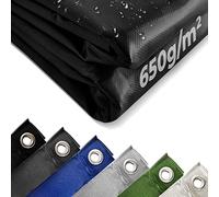 Jago® Bâche de Protection - 5x6m, Imperméable, Durable, Résistant aux Hautes Températures et aux UV, Multi-Usages, Polyester, PVC, Noir - Couverture de Survie, Extérieur, Camping, Bois