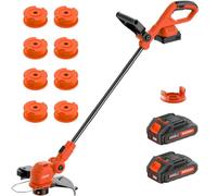 JAGROM Débroussailleuse sans fil de 30,5 cm 20 V avec chargeur, 2 x 2,0 Ah alimentée par batterie - Désherbeur de mauvaises herbes avec alimentation automatique - Coupe-bordures avec 8 bobines de fil