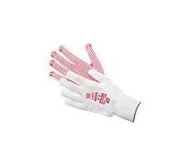 JAH Gant tricot fin coton et polyamide blanc à picots rouges | Bonne prise avec picots rouges pour entrepôt, montage et déménagement