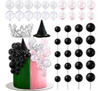 JAHEMU Decoration Gateau Thème de Sorcière, Couronne Décoration de Gâteau Mini Boule Décor Chapeau de Sorcière et Couronne Décorations de Gâteaux pour Halloween Fête d'Anniversaire 42 Pièces