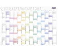 Jahresplaner XL Prisma 14 Mon 1 Stk. gerollt 2027: Plakatkalender 100x70 cm im Rainbow-Design mit Jahresübersicht, Ferienkalender & Arbeitstagezählung für Büro & Homeoffice