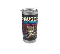 J'ai suspendu ma partie pour nourrir The Cat Gamer Cat Retro Gobelet isotherme en acier inoxydable double paroi