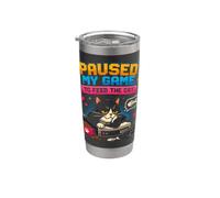 J'ai suspendu ma partie pour nourrir The Cat Gamer Cat Retro Gobelet isotherme en acier inoxydable double paroi
