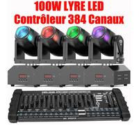 JAJALUYA 100W Lumière de Scène - Pack DE 4 Lyre LED RGBW DMX Gobo Beam - Jeux de Lumiere DJ Avec Console 384 Canaux