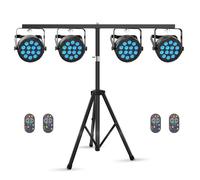 JAJALUYA 14 LED RGBW Jeux de Lumières - 140W Lumière de Scène avec Télécommande - Par LED Stroboscope & Son PACK DE 4 Avec Portique
