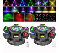 JAJALUYA 180W Jeux de Lumiere DJ - DJ Lyre LED RGBW Rotation 4 Bras - Lumière Laser & Stroboscopique Avec Télécommande Pack De 2