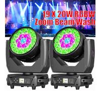 JAJALUYA 19X20W DJ Lyre LED RGBW Zoom Beam Wash DMX - Lumière de Scène - Jeux de Lumiere DJ Avec écran Couleur Pack De 2